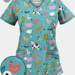 UA On The Farm Aqua, Scallop Neck, scrub top